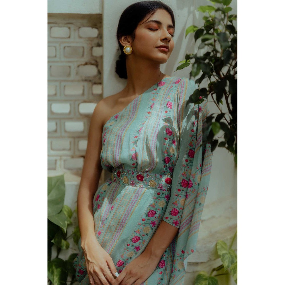 Paulmi & Harsh Odelle Blue Floral Printed Co-Ord With Belt