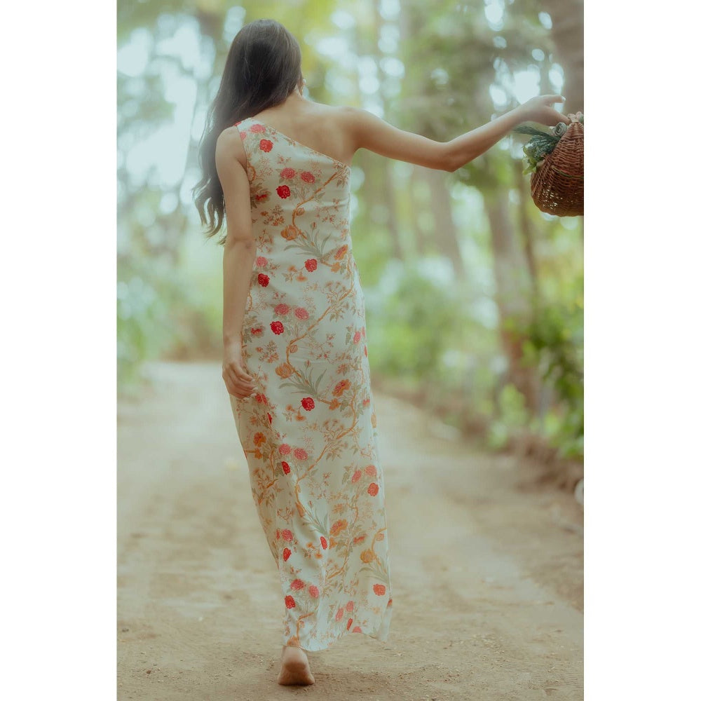 Paulmi & Harsh Melina Multi Coloured Printed One Shoulder Maxi Dress