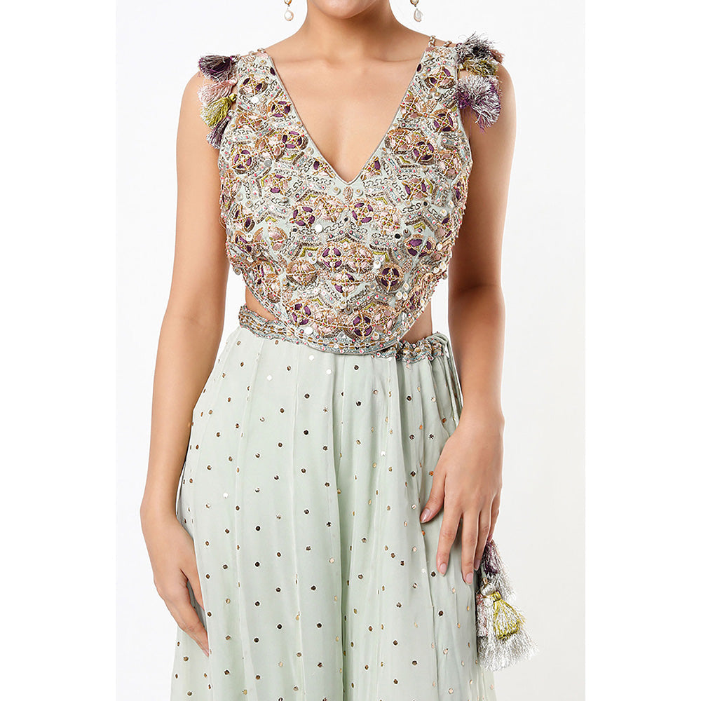 Payal Singhal Mint Georgette Embroidered Choli with Dot Mukaish Georgette Sharara (Set of 2)