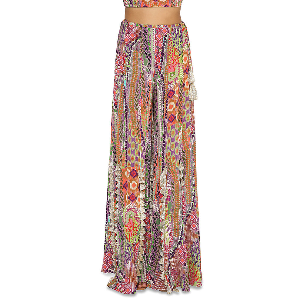 Payal Singhal Iiyana African Print Embroidered Crepe Choli with Tasselled Sharara (Set of 2)