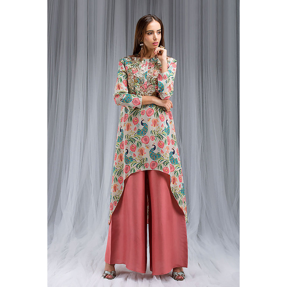 Payal Singhal Khaki Anaar Aur Mor Print Kurta & Palazzo Set (Set of 2)