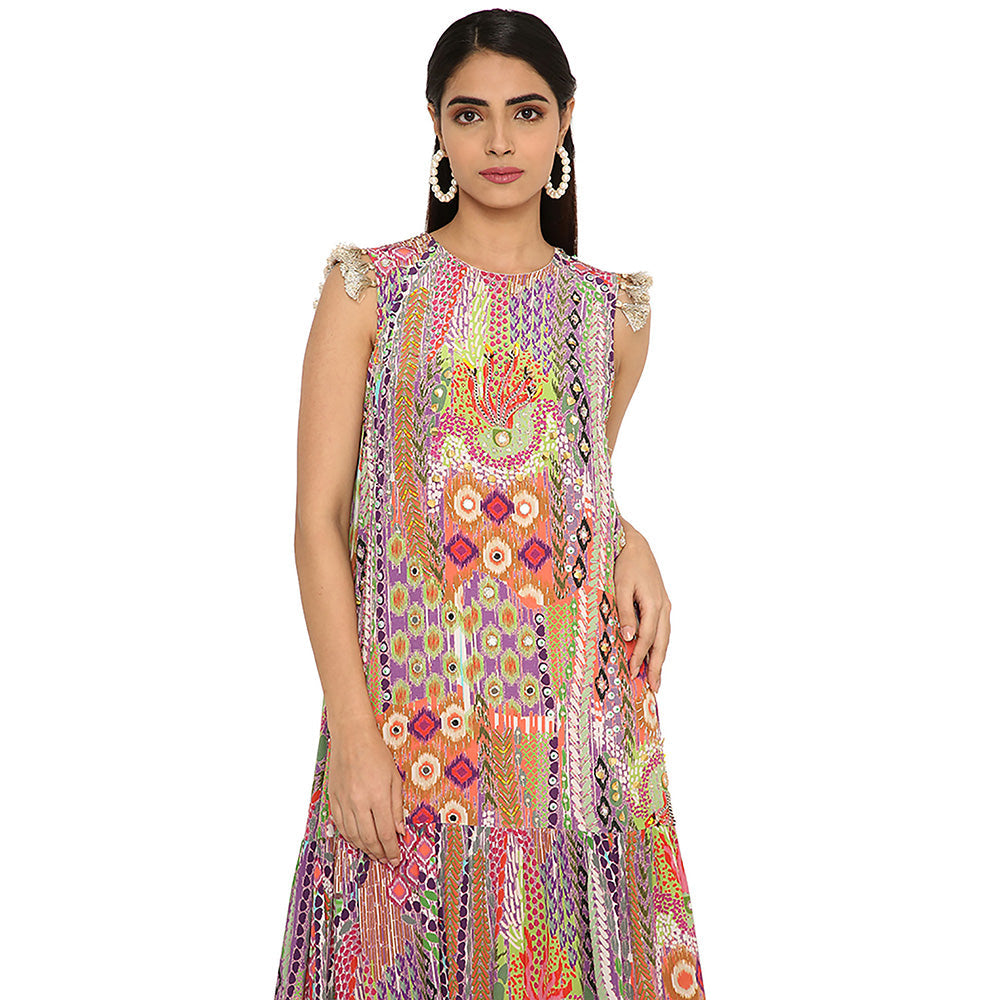 Payal Singhal Alyan African Print Embroidered Crepe Dress