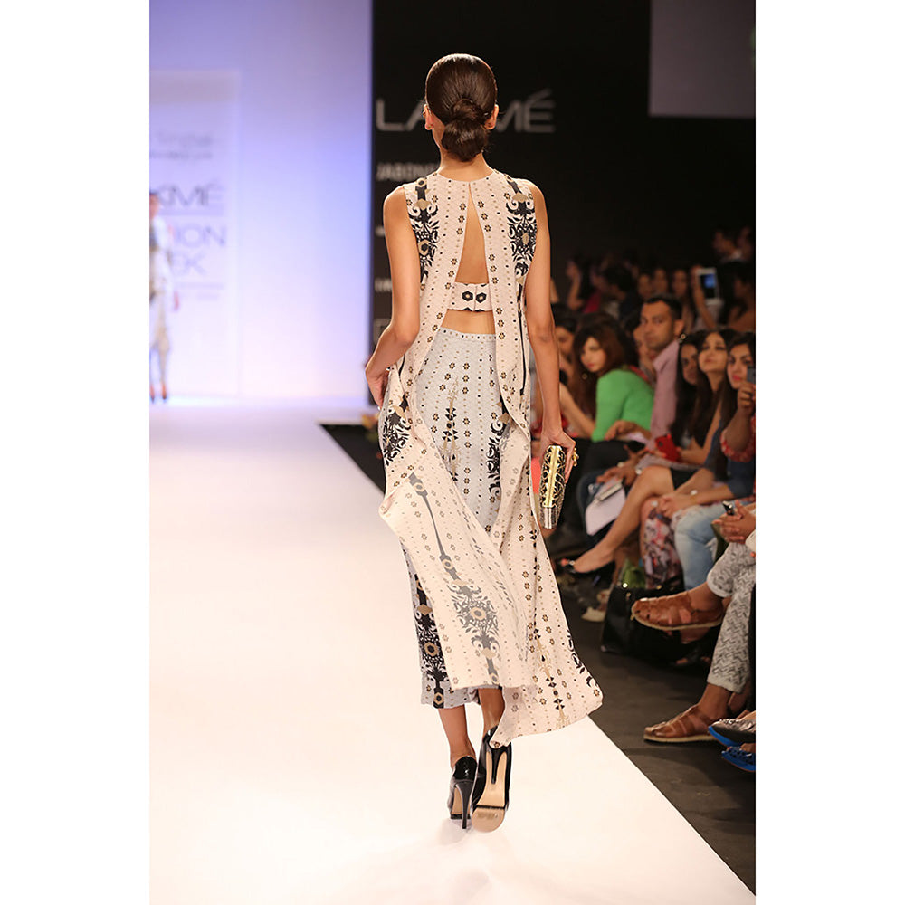 Payal Singhal Nadine Stone Printed Crepe Crop Tunic with Blue Printed Roll Up Pant (Set of 2)