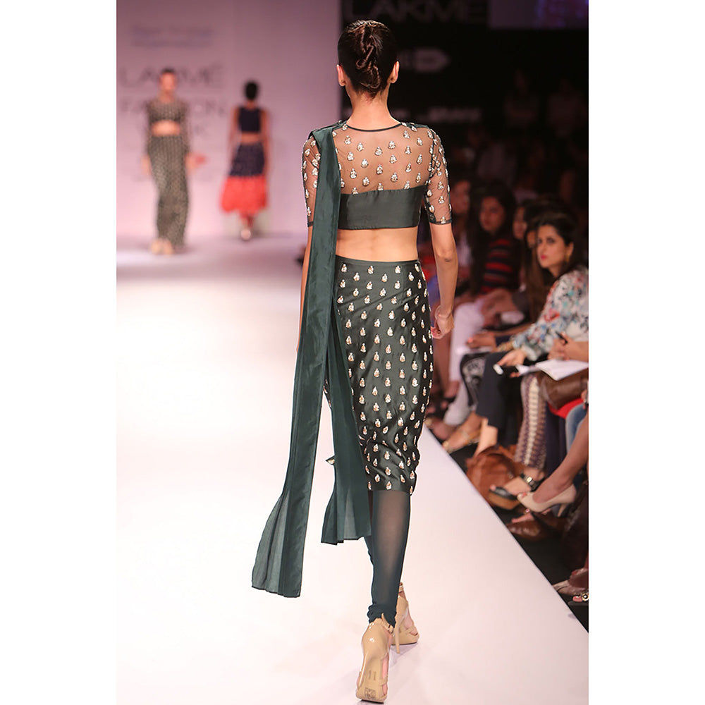Payal Singhal Veda Green Silkmul & Tulle Choli with Churidar Skirt & Silk Dupatta (Set of 3)