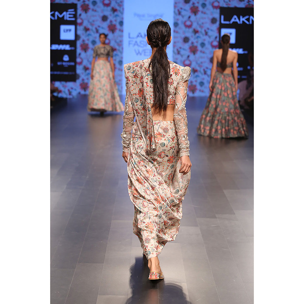 Payal Singhal Adah Khaki Printed Silkmul Choli with Saree