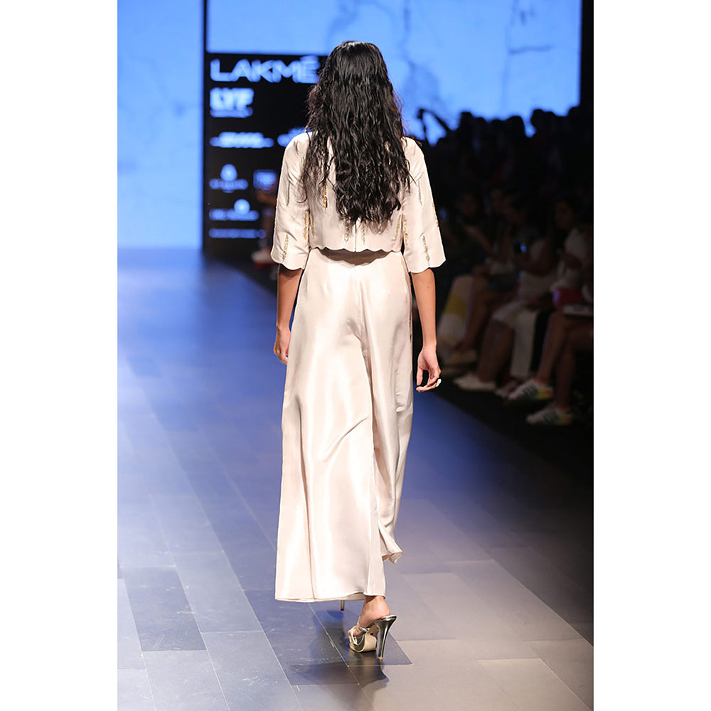 Payal Singhal Suraya Stone Silk Crop Top with Overlay Pant (Set of 2)