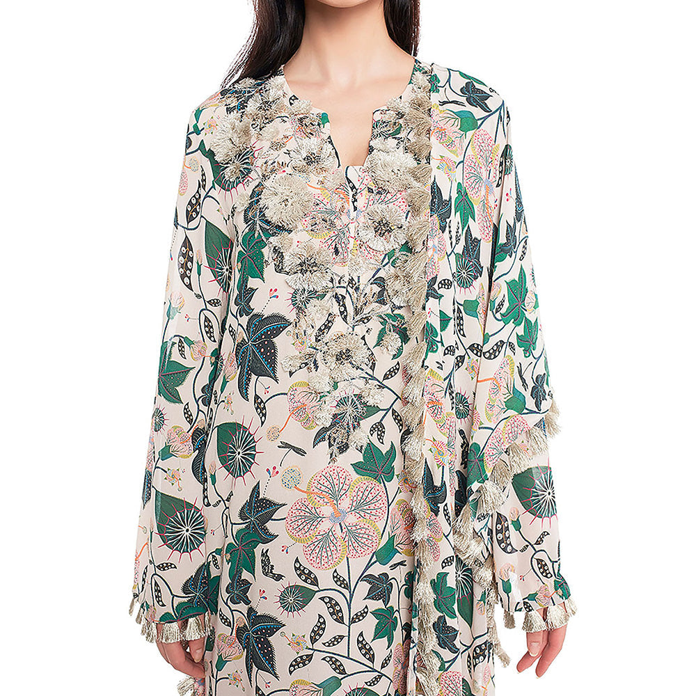 Payal Singhal White Printed Georgette Kurat with Churidar & Dupatta (Set of 3)