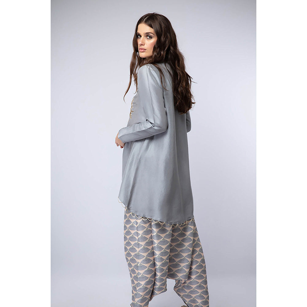 Payal Singhal Blue High Low Kurta with Dhoti and Dupatta (Set of 3)