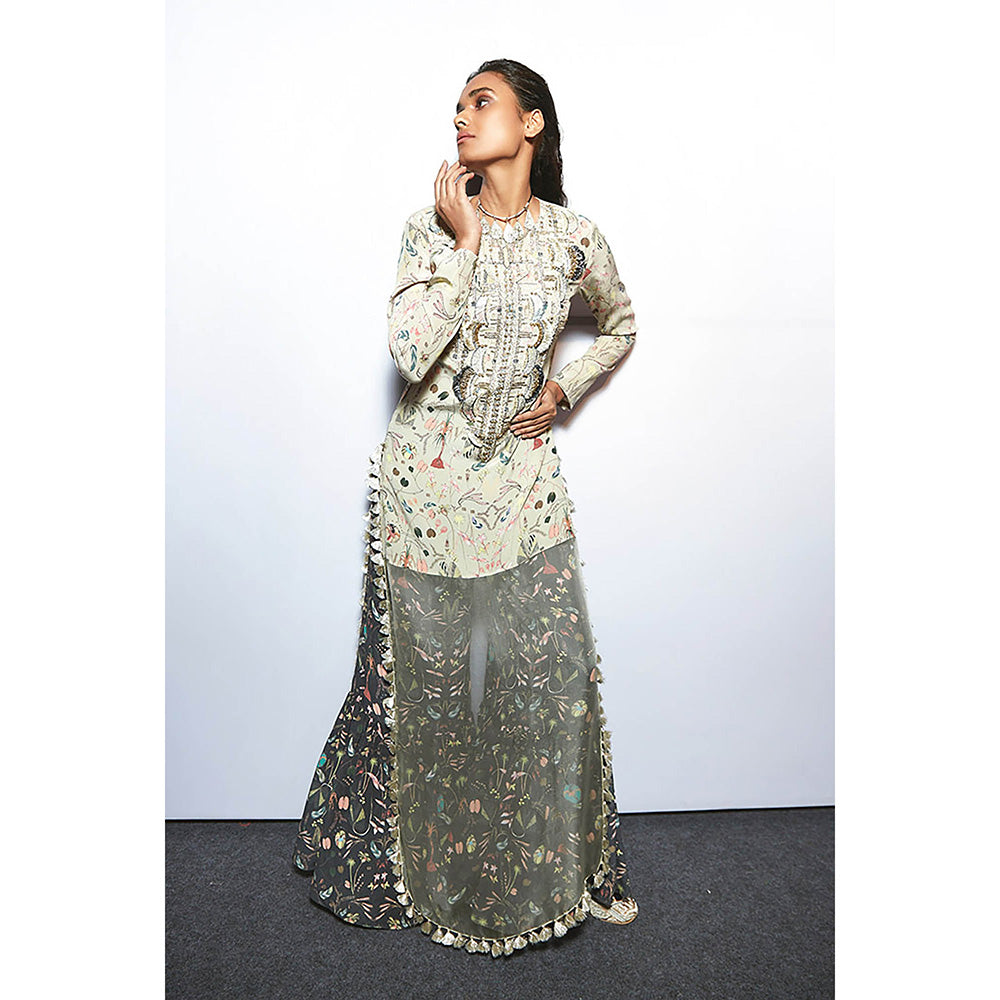 Payal Singhal Ivory Printed Kurta with Sharara (Set of 2)