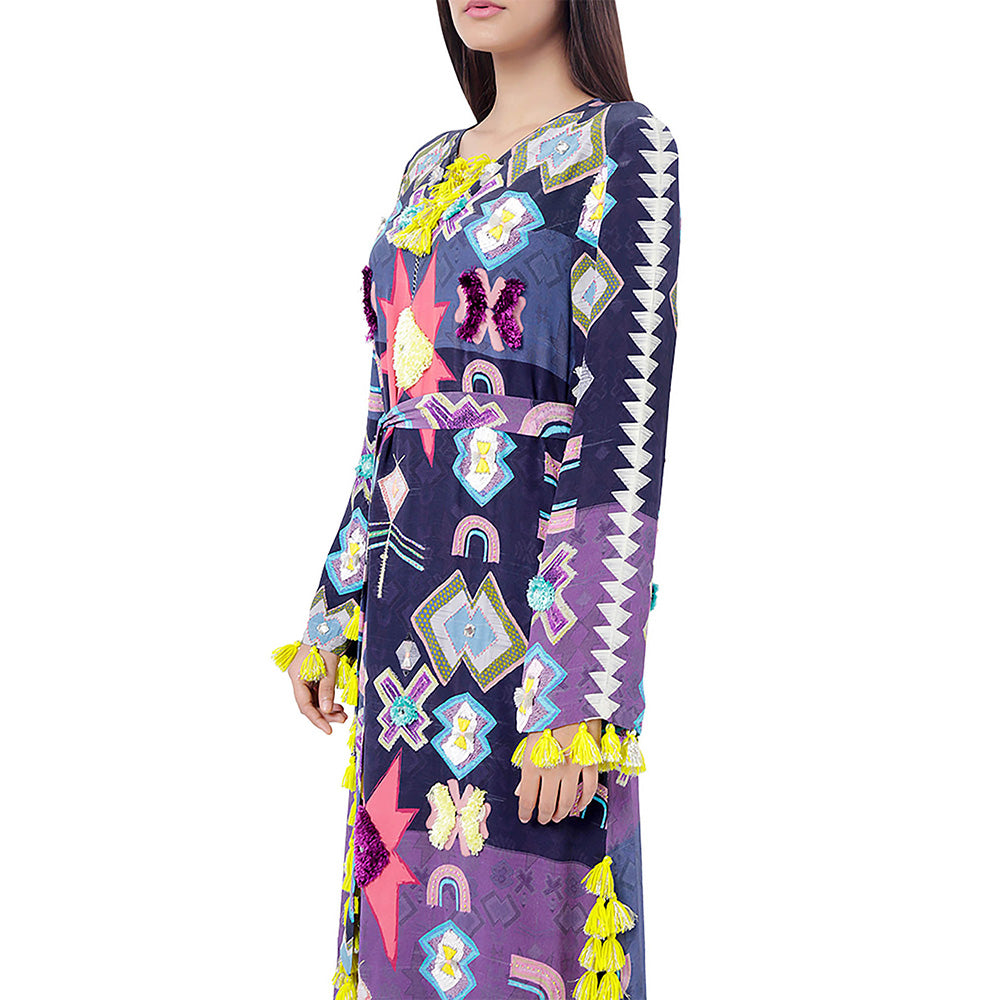 Payal Singhal Purple Printed High-Slit Kaftan Dress