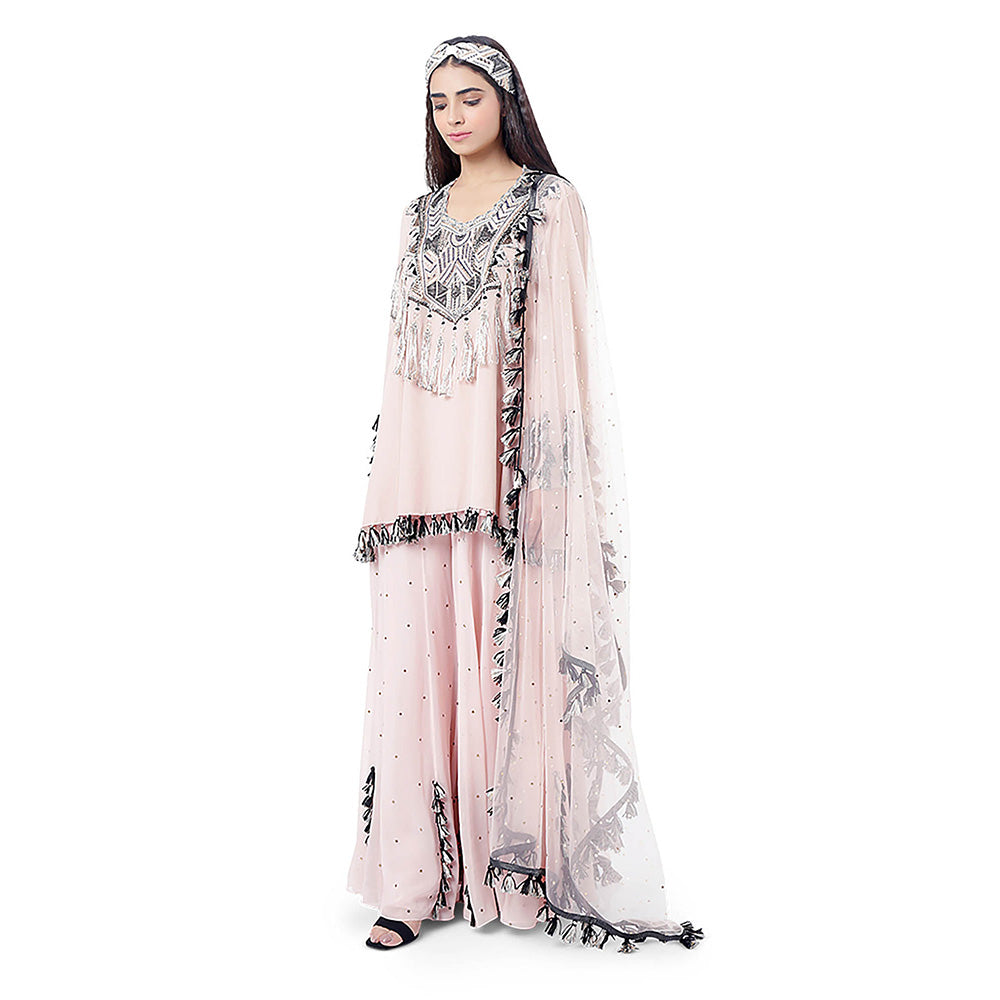 Payal Singhal Rose Pink Embroidered Kurta with Sharara and Dupatta (Set of 3)