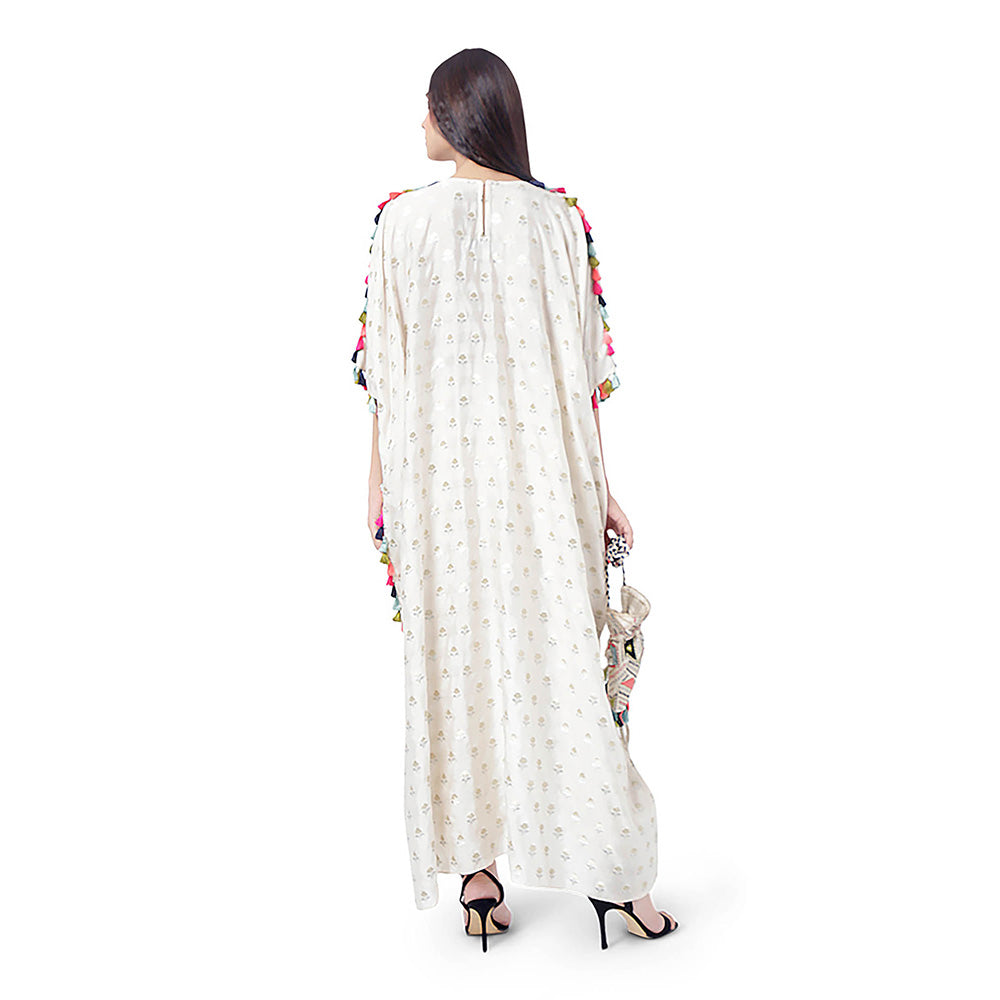 Payal Singhal Duha White Embroidered Kaftan with Pant (Set of 2)
