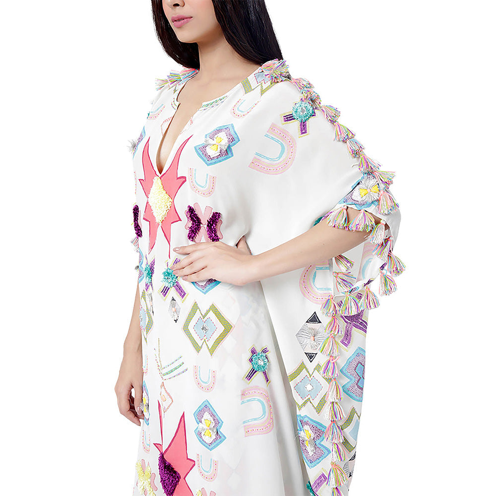 Payal Singhal White Printed Short Kaftan with Palazzo (Set of 2)