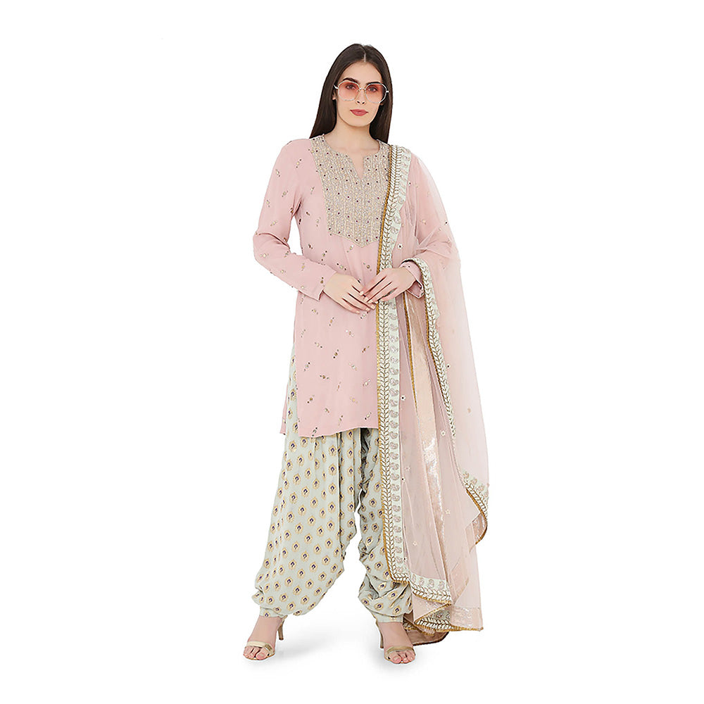 Payal Singhal Rose Pink Mukaish Kurta with Dupatta and Salwar (Set of 3)