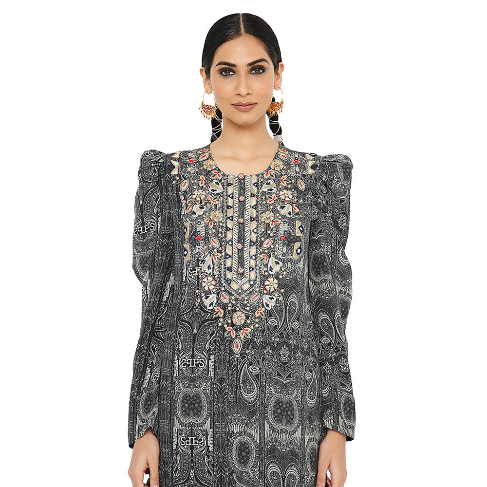 Payal Singhal Black Printed Embroidered Kurta with Salwar (Set of 2)