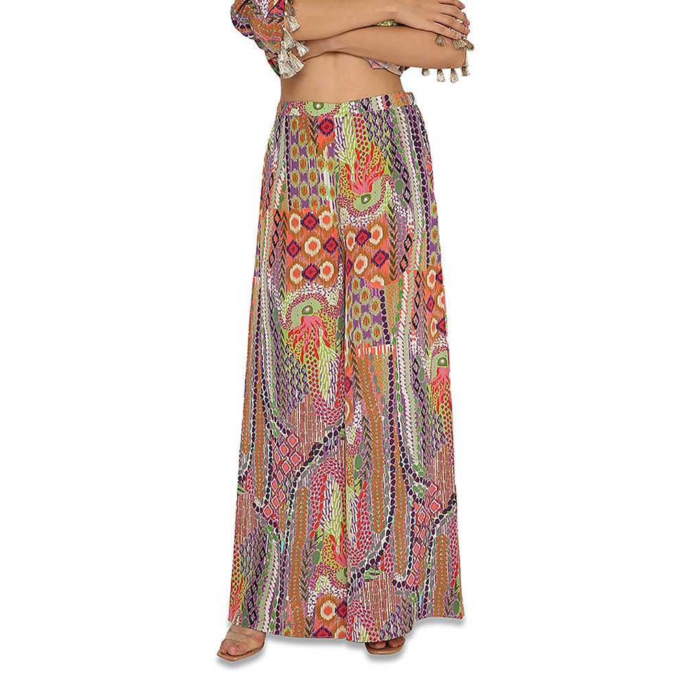 Payal Singhal Multi-Colour Print Crepe Overlap Kurta with Palazzo (Set of 2)