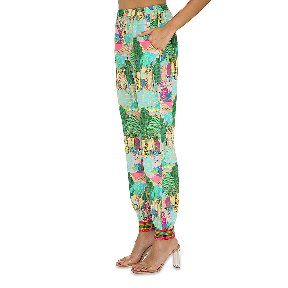 Payal Singhal Green Print Embroidered Kaftan with Pant (Set of 2)