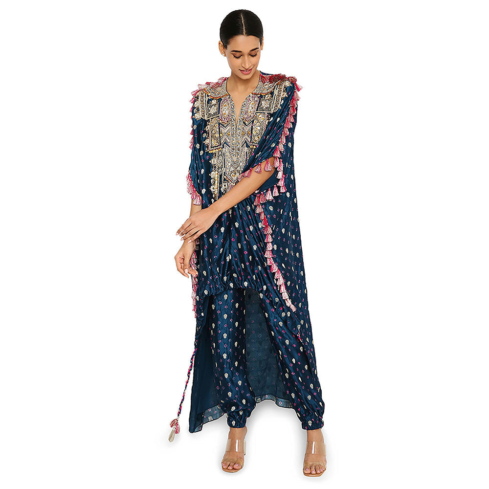 Payal Singhal Blue Embroidered High Low Kurta with Pant (Set of 2)