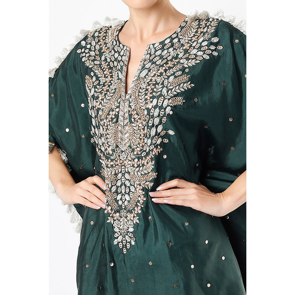 Payal Singhal Emerald Green Mukaish Kaftan with Palazzo (Set of 2)