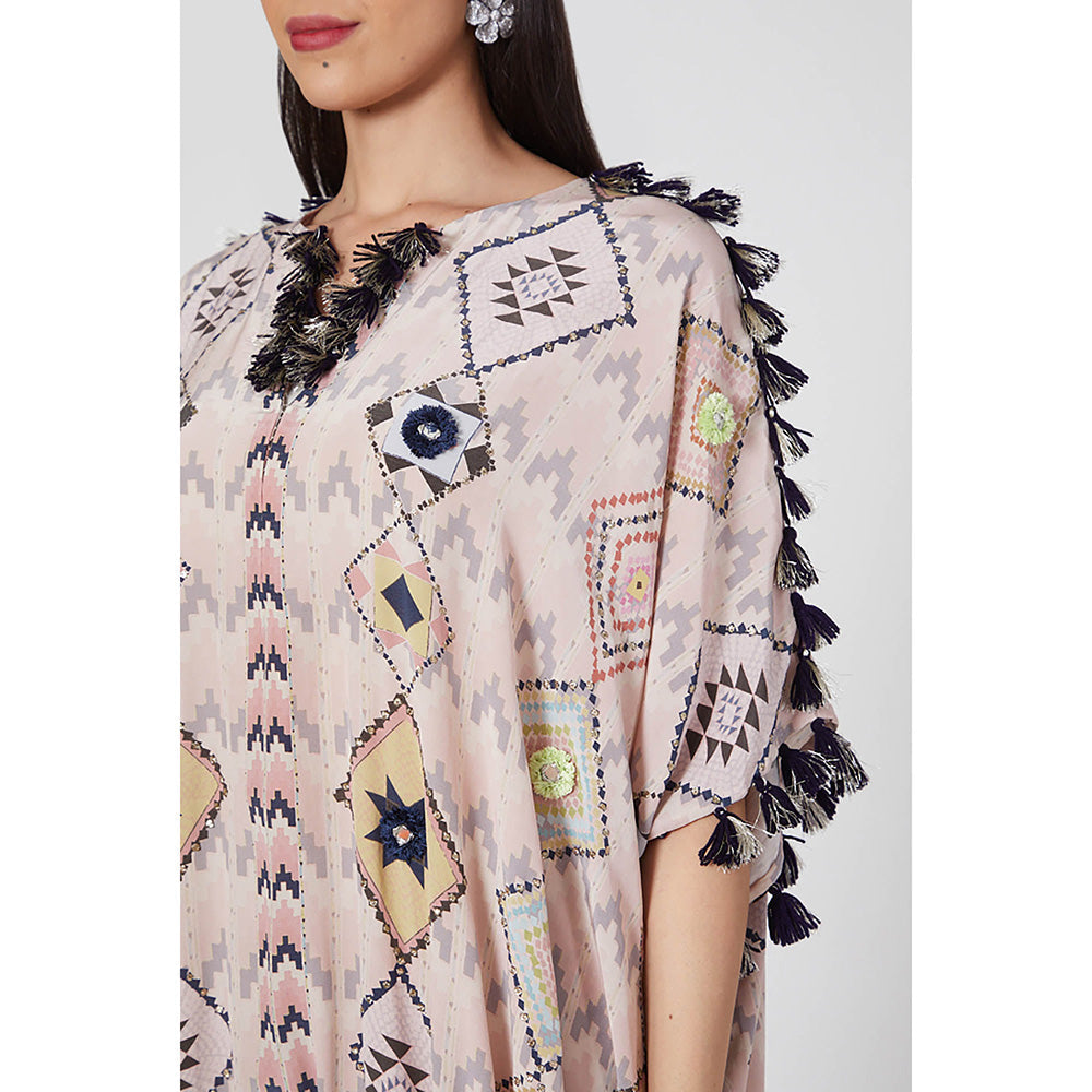 Payal Singhal Beige Printed High Low Kaftan with Palazzo (Set of 2)