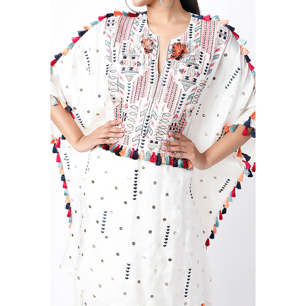 Payal Singhal White Kaftan with Belt and Palazzo (Set of 3)