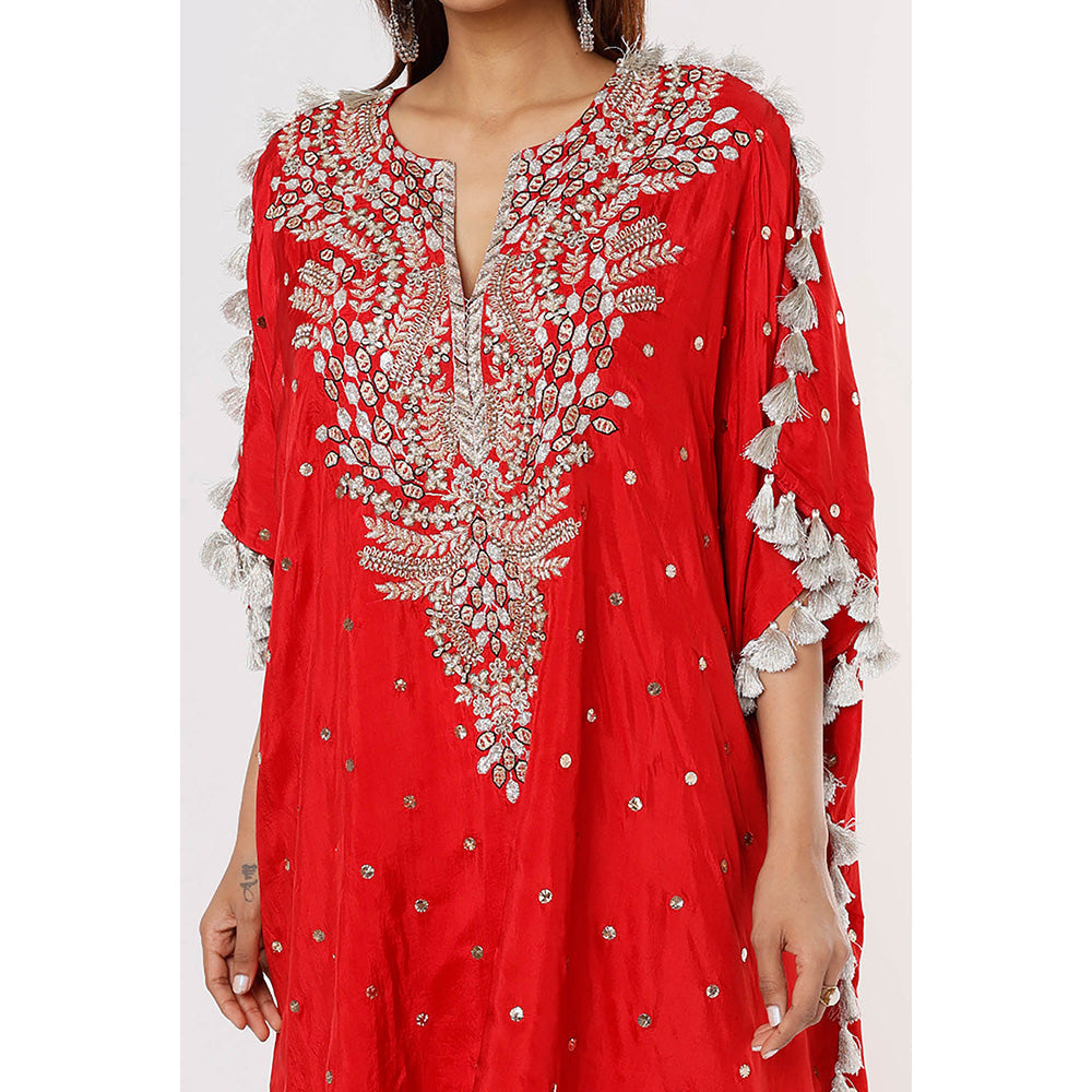 Payal Singhal Red Mukaish Kaftan and Palazzo (Set of 2)