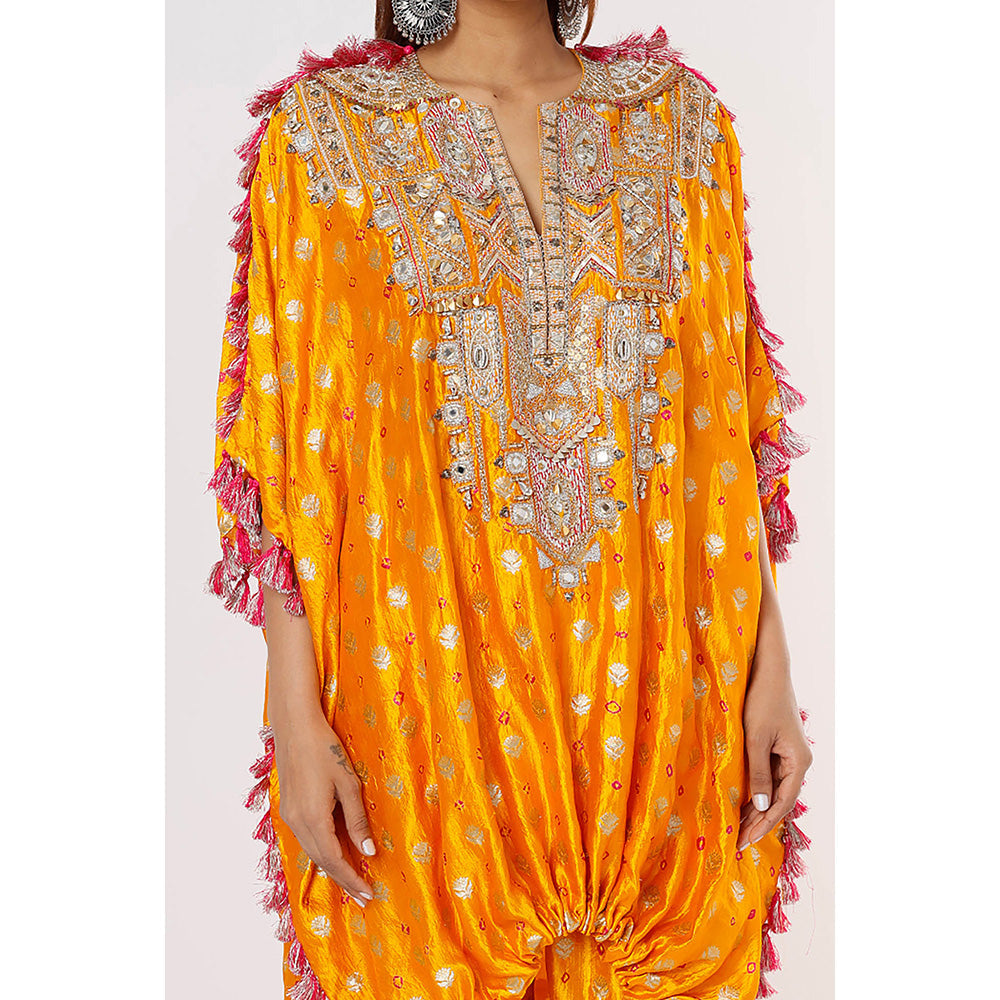 Payal Singhal Yellow Embroidered High Low Kaftan and Pant (Set of 2)