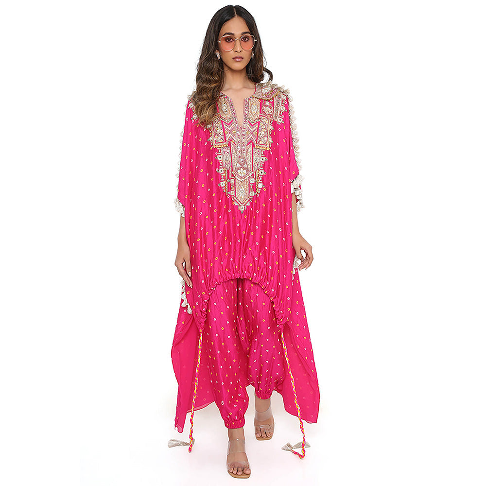 Payal Singhal Pink Embroidered High Low Kurta and Pant (Set of 2)