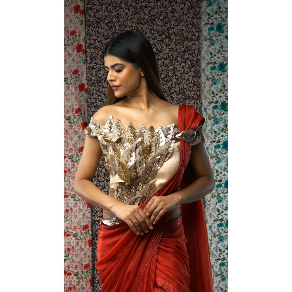 Payal Dawar Rust Yards Of Grace Pre Draped Saree with Stitched Blouse