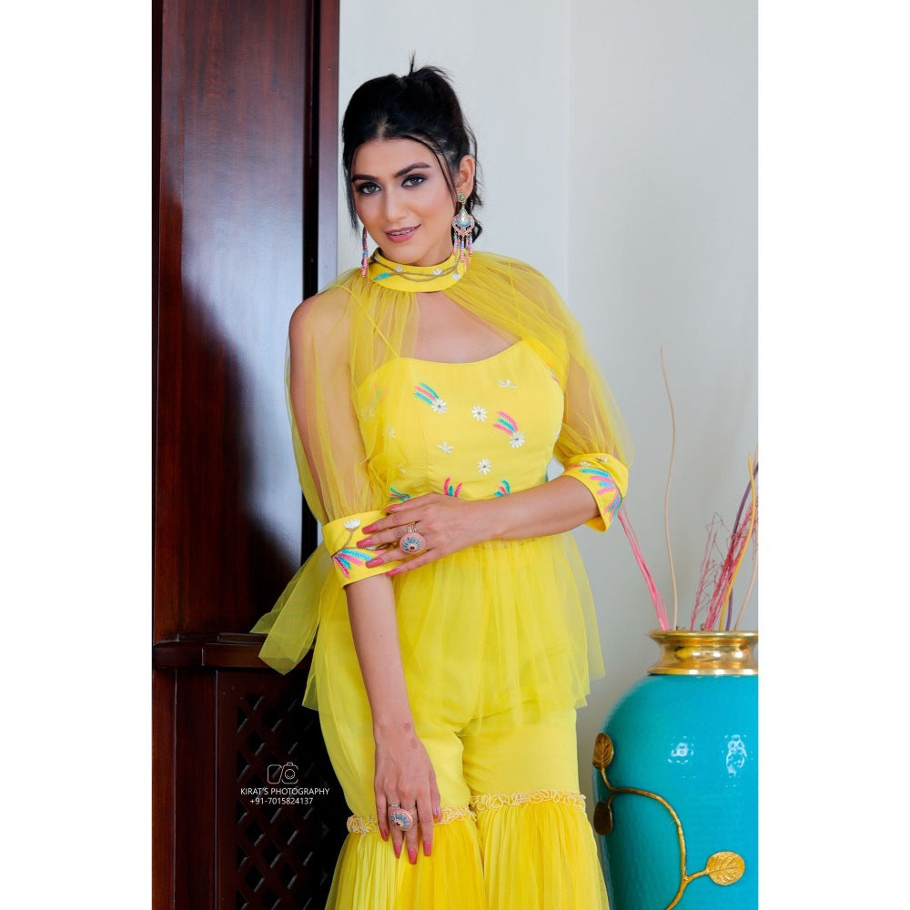 Payal Dawar Yellow Fusion Co-Ord (Set of 3)