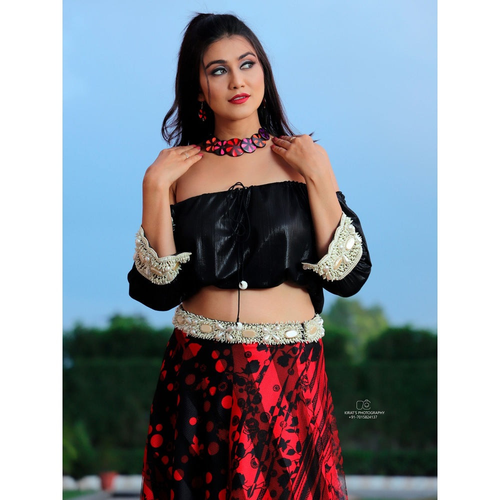 Payal Dawar Black Imported Crop Top and Skirt (Set of 2)