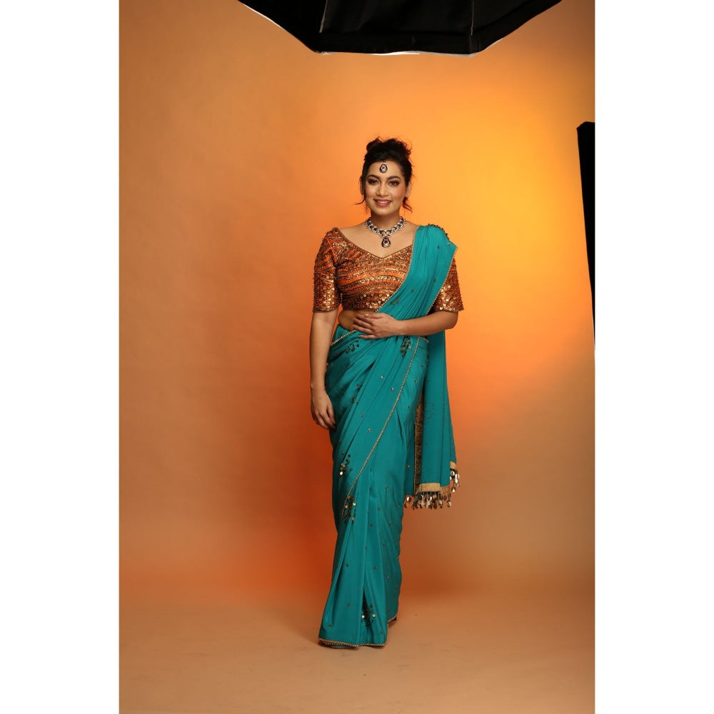 Payal Dawar Turquoise Grace Redefined Saree with Stitched Blouse