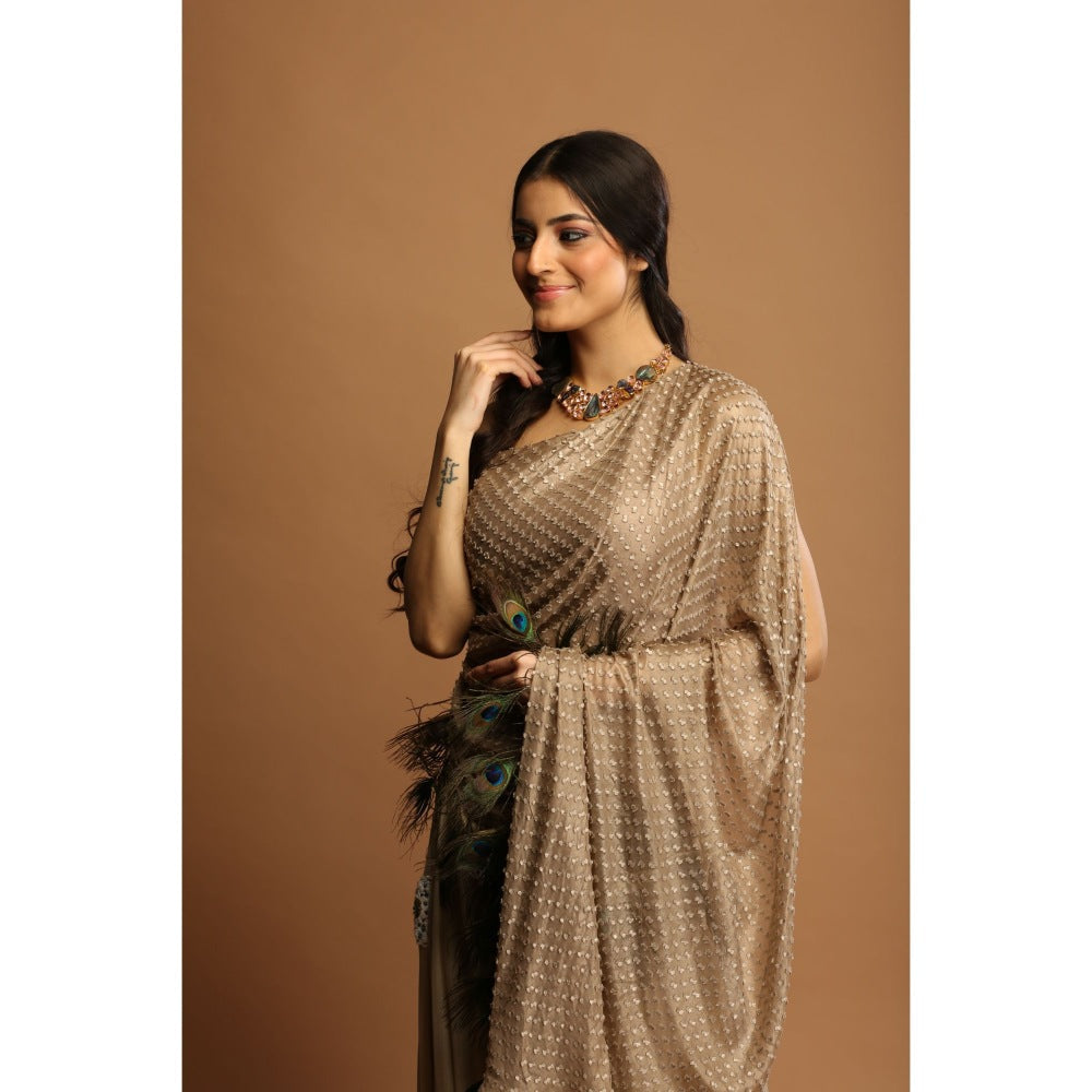 Payal Dawar Gold Modern Miraa Classic Lehenga with Attached Draped Blouse (Set of 2)