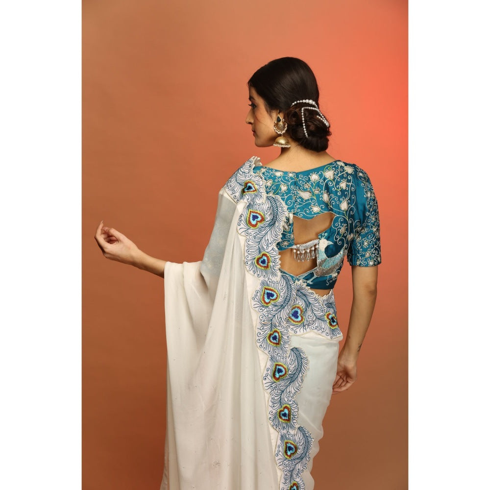 Payal Dawar White Miraa Saree with Stitched Blouse