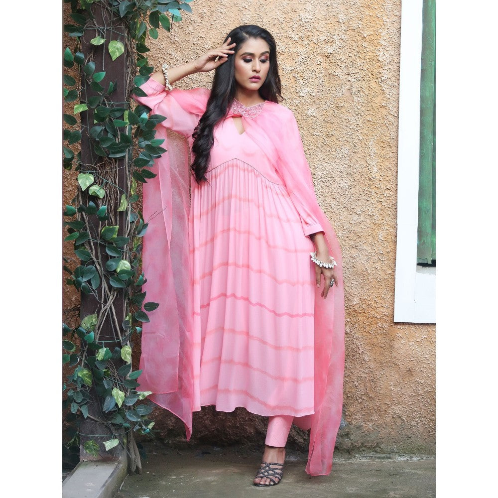 Payal Dawar Pink Fayah Anarkali with Cape Dupatta and Pant (Set of 3)