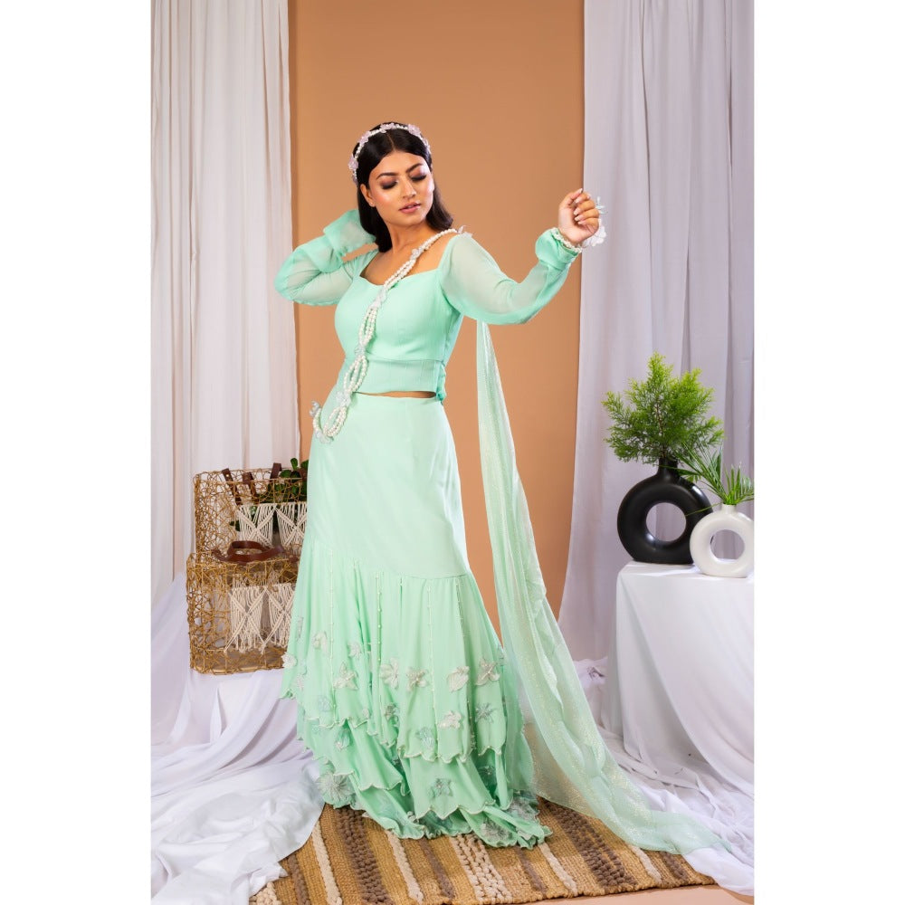 Payal Dawar Green Summer Splashed Layered Top with Skirt (Set of 2)