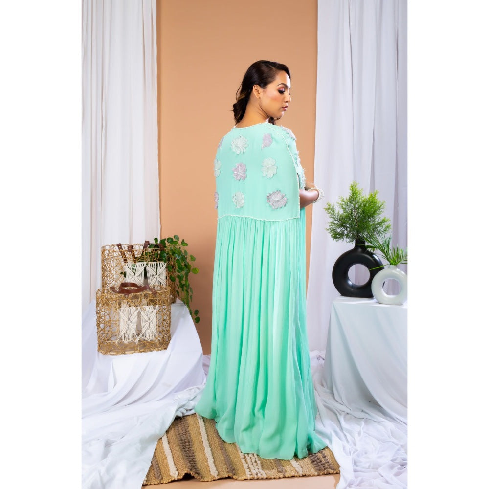 Payal Dawar Green Summer Splash Mermaid Cape with Dress (Set of 2)