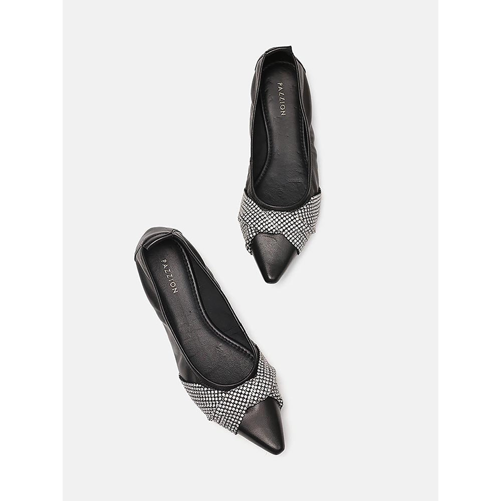 PAZZION Women's Black Anna Diamante Pointed Ballerina