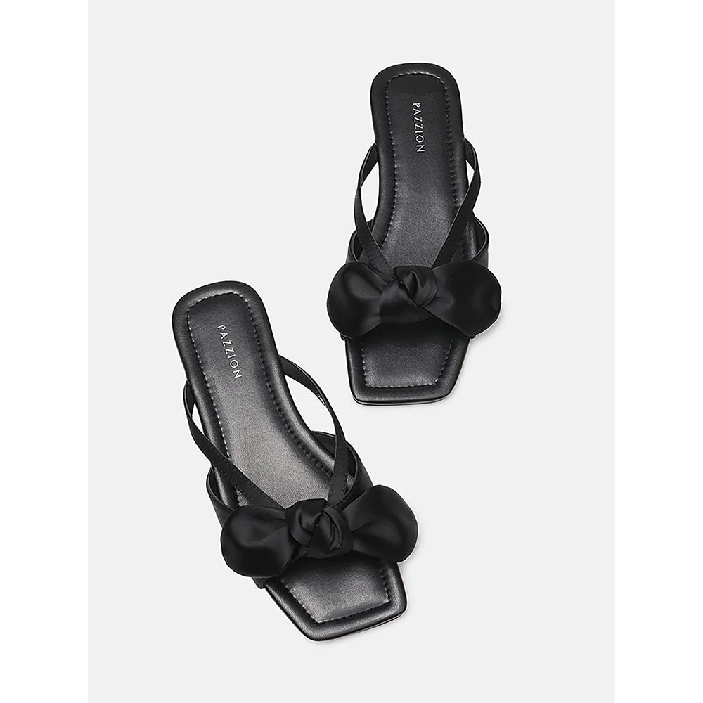 PAZZION Women's Black Mandy Silk Bow Flats