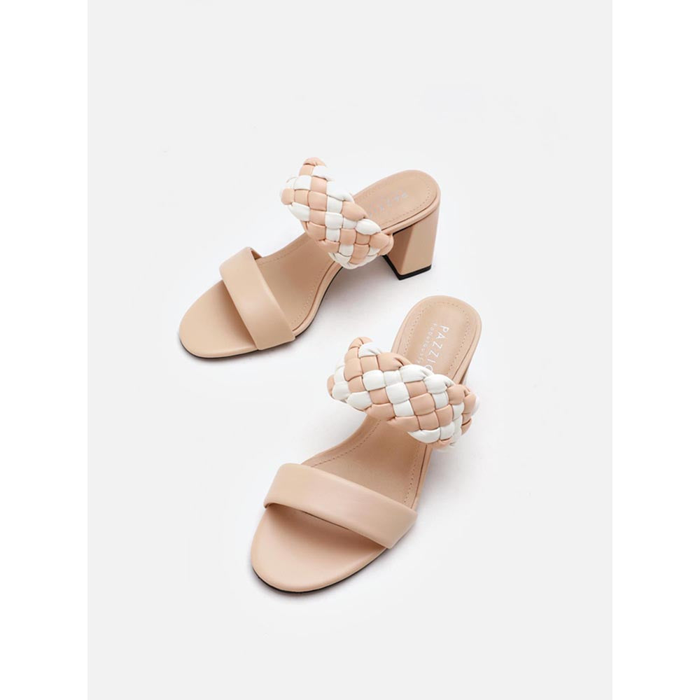 PAZZION Women Peach Braided Two-Tone Sandal Heels