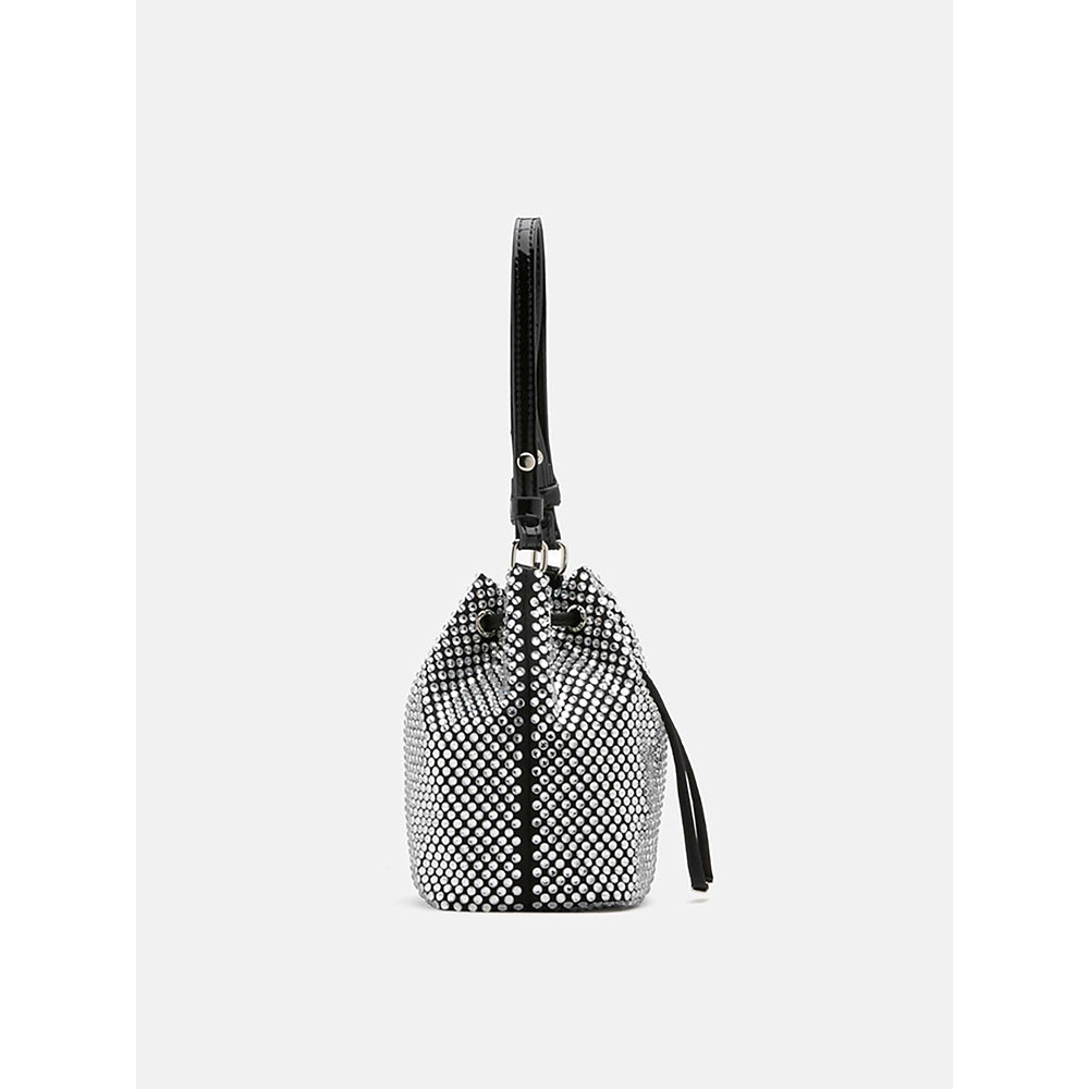PAZZION Women's Cleo Diamante Drawstring Potli Bag- Black