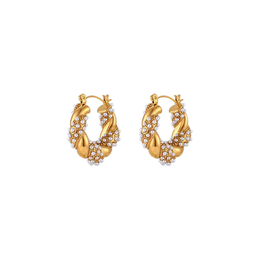 Peachy Accessories Gold Plated Elegant Pearl Hoop Earrings