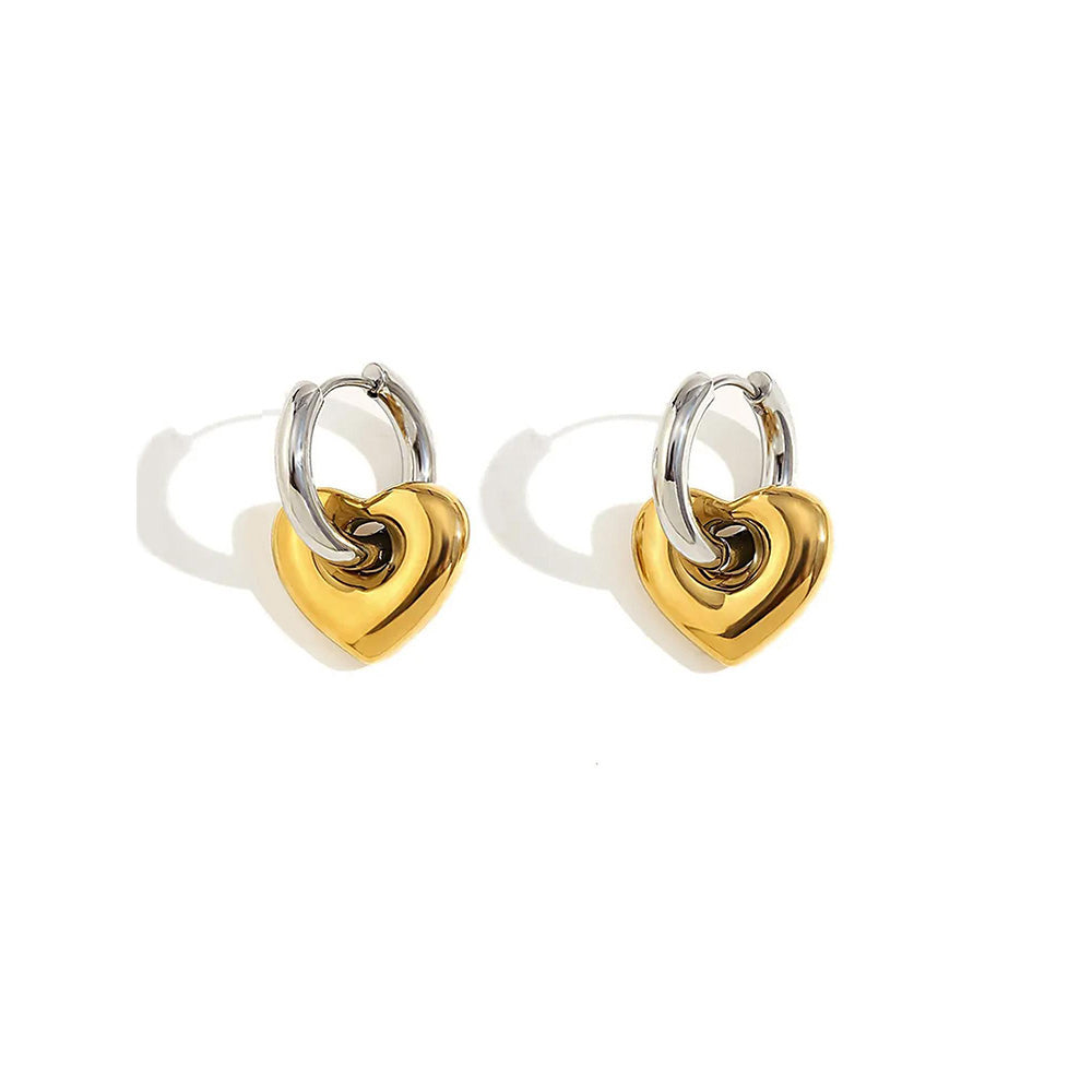 Peachy Accessories Two Tone Heart Huggie Hoop Earrings