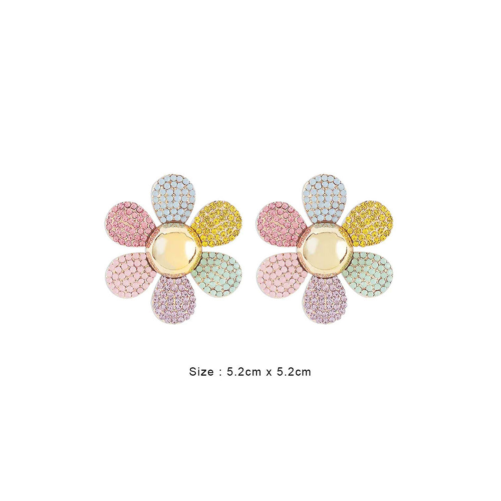 Peachy Accessories Multi-Colour Large Colourful Flower Stones Earrings