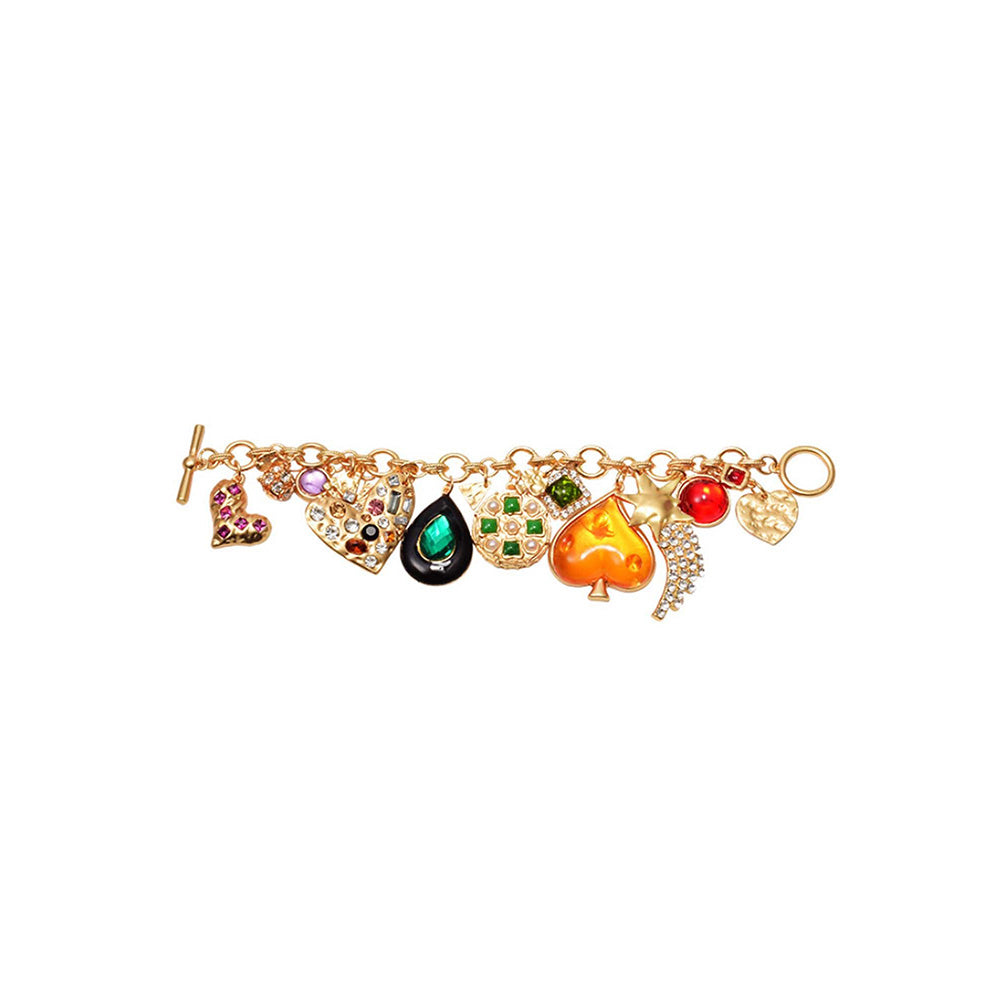Peachy Accessories Multi-Colour Trendy Heart Shaped Rhinestone Charm Bracelet