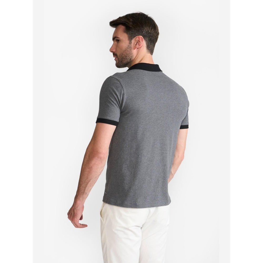 Perona Grey Brady Cotton Collar Neck Solid/Plain Polo T-Shirt