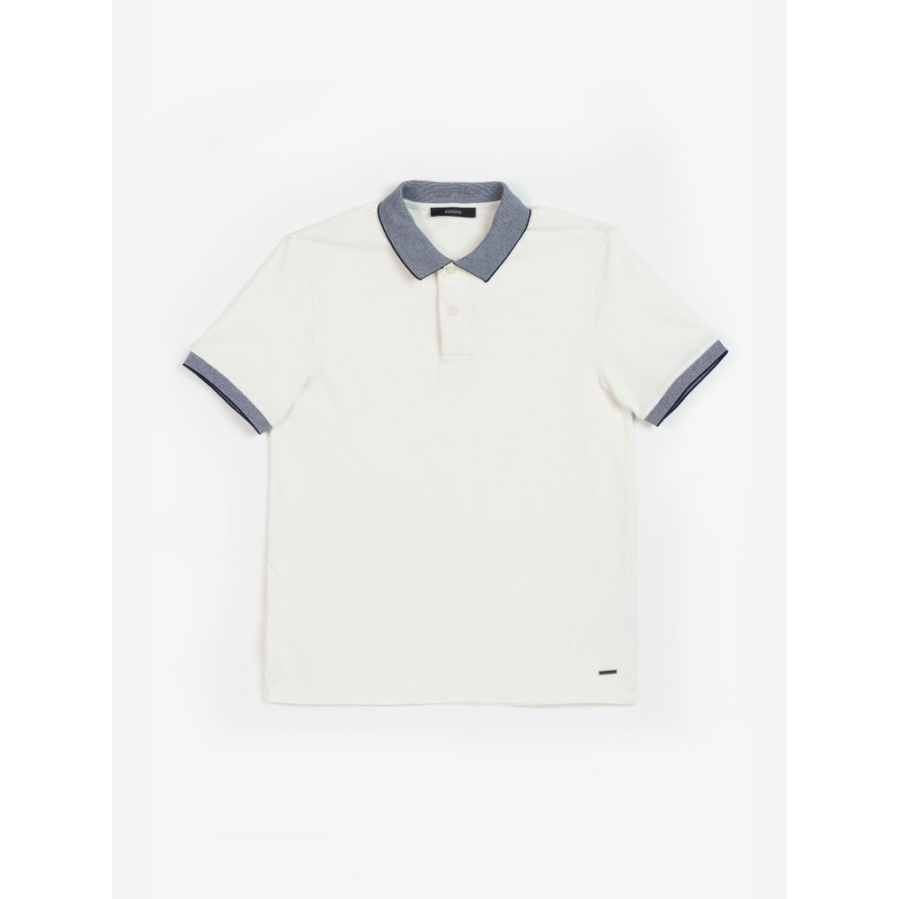 Perona Off White Brady Cotton Collar Neck Solid/Plain Polo T-Shirt