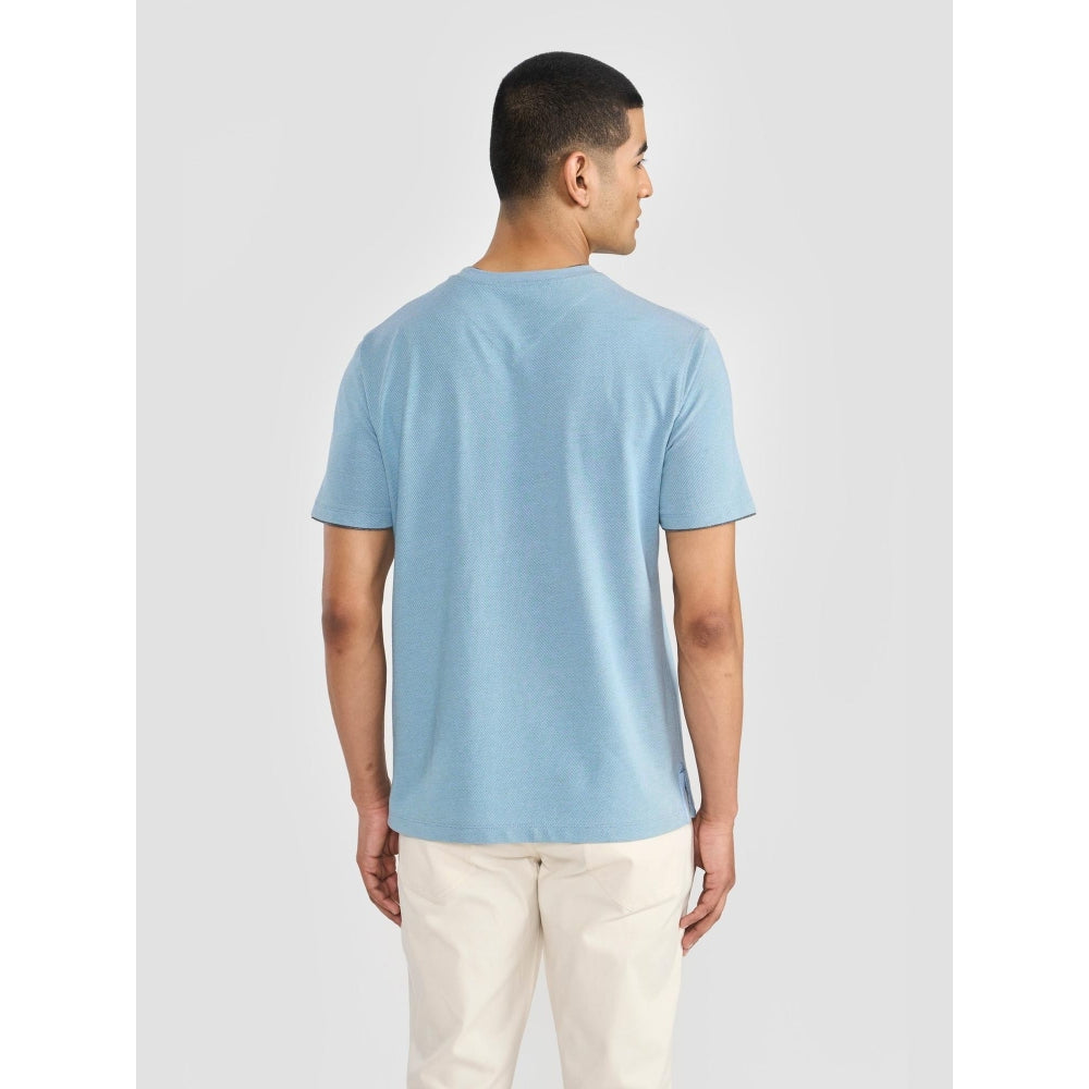 Perona Blue Kairo Cotton Crew Neck Solid/Plain T-Shirt