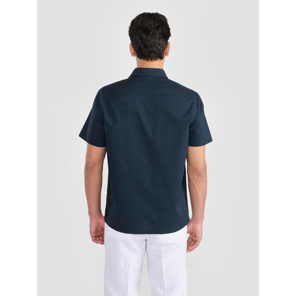 Perona Navy Blue Lane Cotton Collar Neck Solid/Plain Polo T-Shirt