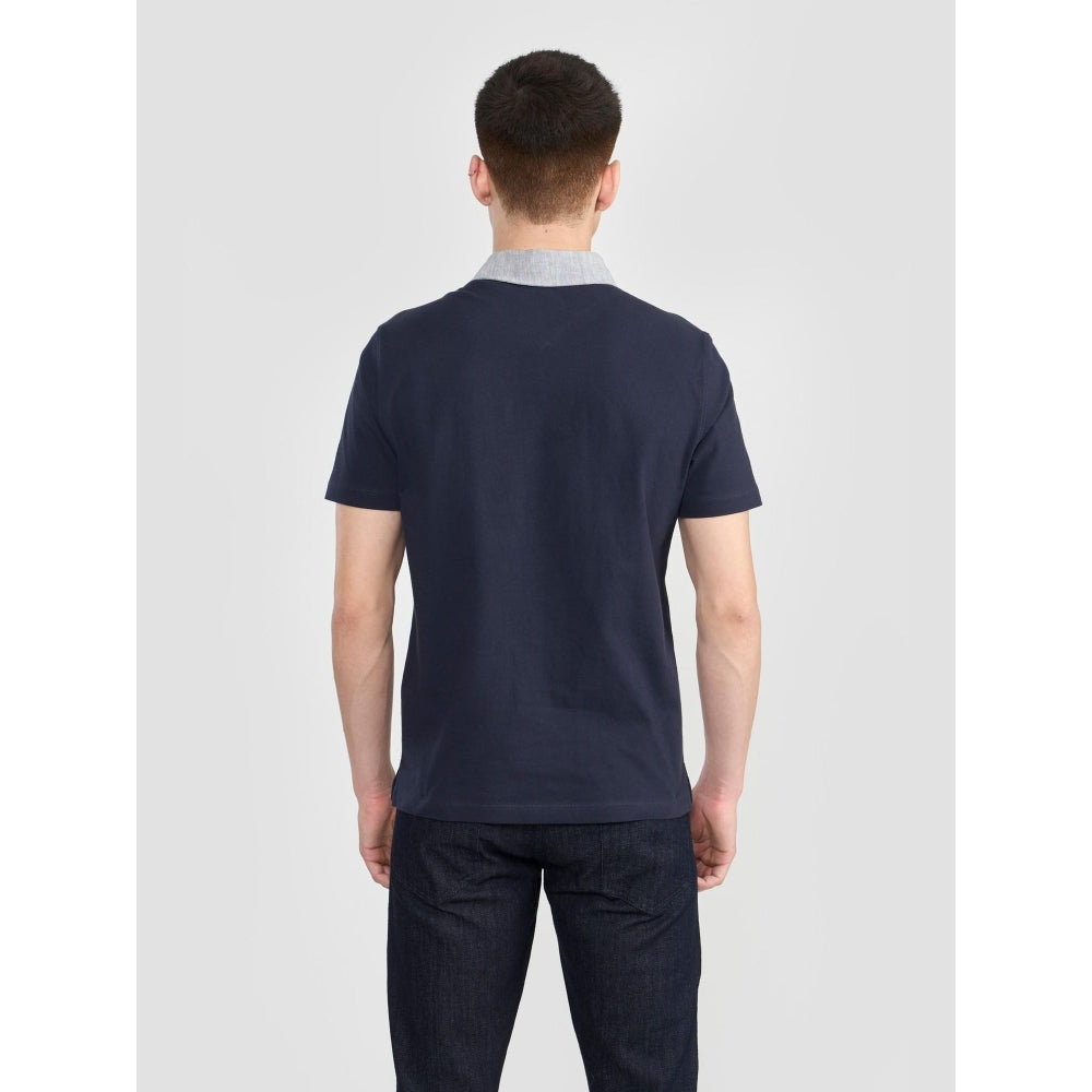 Perona Navy Blue Lorenzo Pure Cotton Collar Neck Solid/Plain Polo T-Shirt